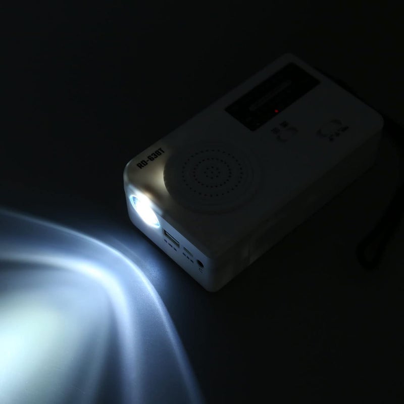 woobles Solar Hand Crank Radio Portable Multifunction FM AM 5 Power Sources Solar Emergency Weather Radio with Flashlight for Outdoor Use (White) - Image 3